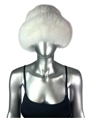 WHITE Knitted MINK Hat w/WHITE FOX Trim, 25” Adjustable, Certified Vintage Fur